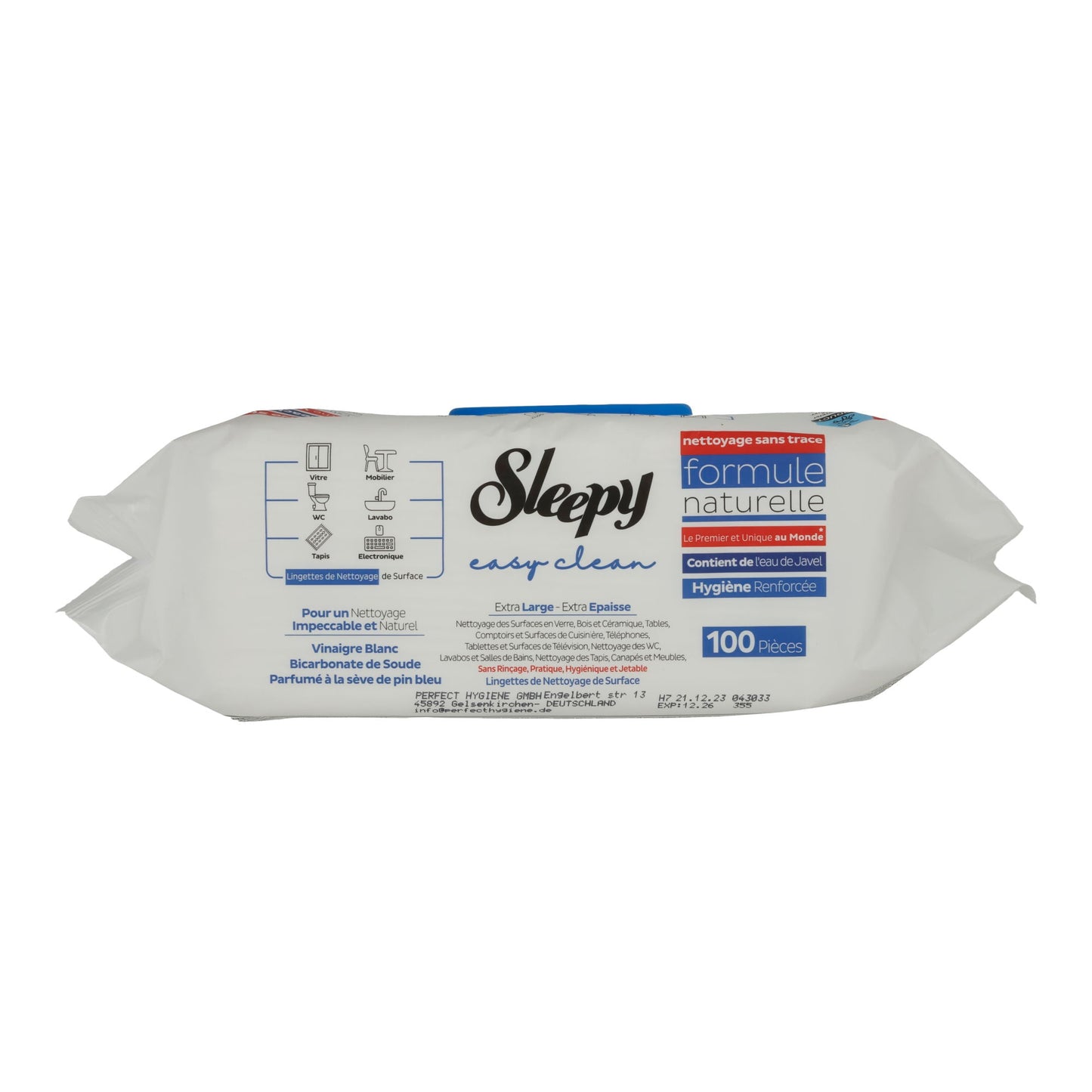 Reinigingsdoekjes Sleepy Easy Clean | Oppervlakken | Met azijn & blauwe dennengeur | 100 stuks