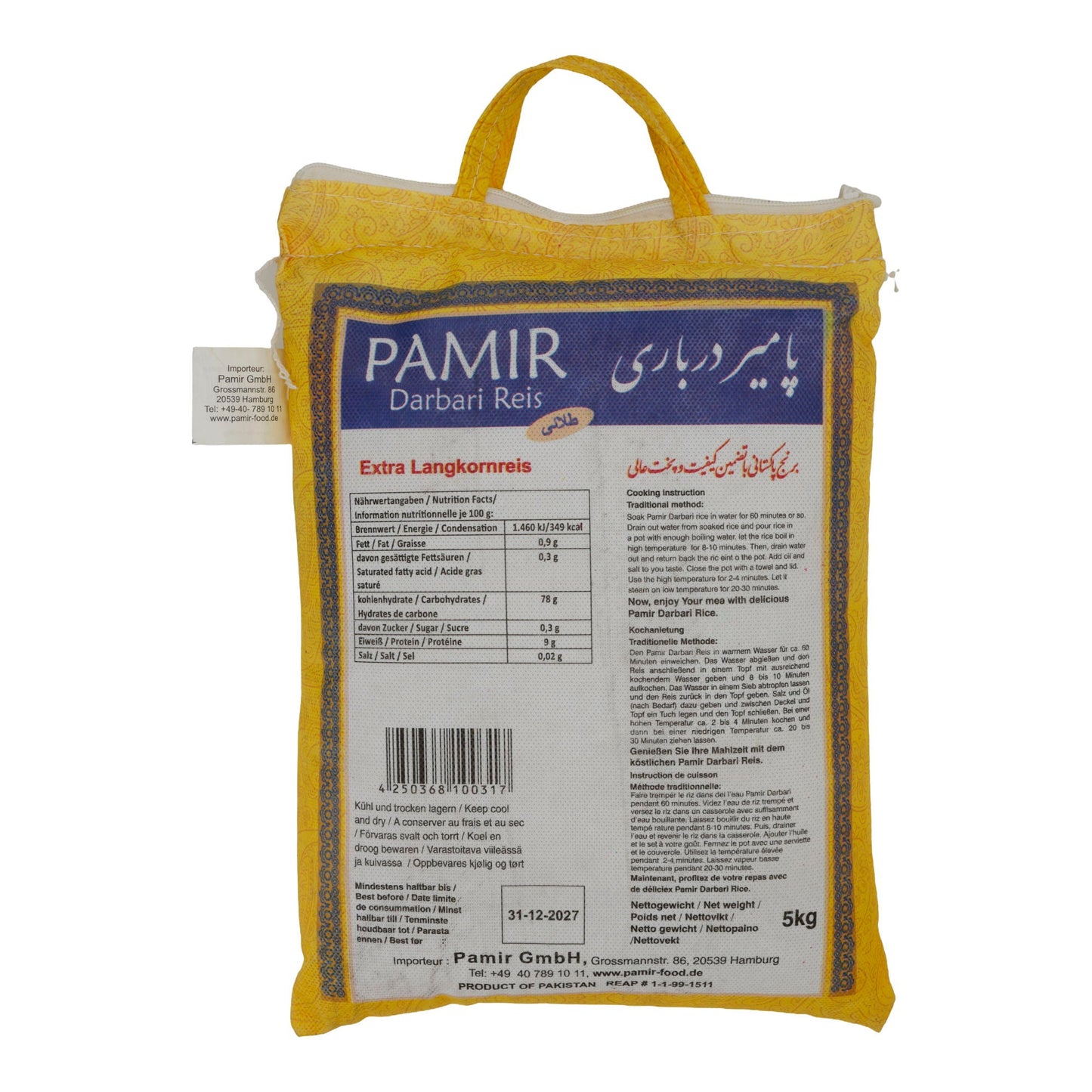 Reis Pamir Darbari | Extra Langkornreis | Premium Golden Basmati | 5 kg - Taste Your World