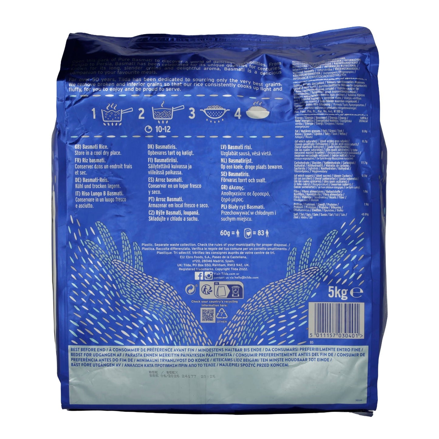 Riso Tilda | Riso Basmati Puro | Riso a chicco lungo aromatico per piatti versatili | 5 kg