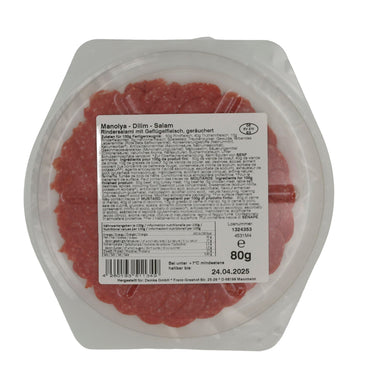 Rindersalami Özyörem Manolya Dilim Salami | Geräuchert | Mit Geflügelfleisch | 80 g OEZYOEREM