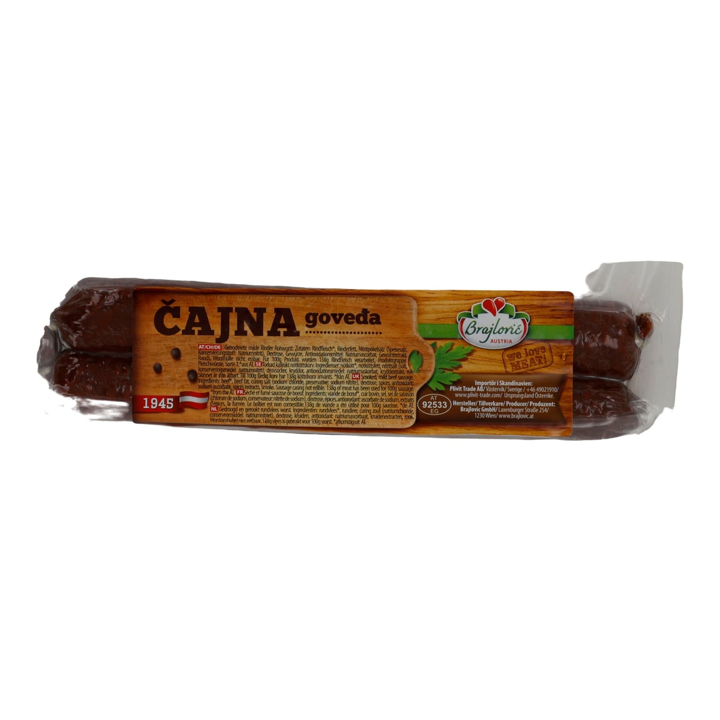 Rinderwurst Brajlović Čajna Halal | Milder geräuchert | Rinderwurst-Spezialität | 300 g