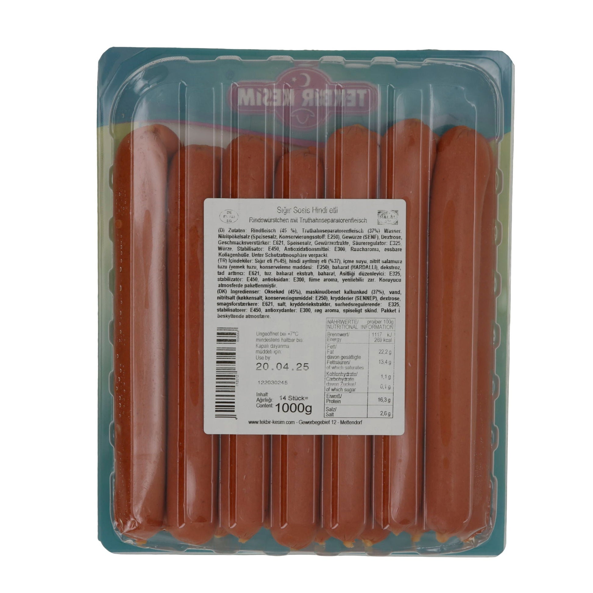 Rinderwürstchen Tekbir | Sığır Sosis | Halal, mit Truthahn | 1000g TEKBIR KESIM