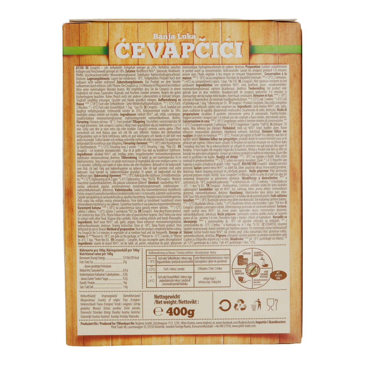 Rindfleischröllchen Brajlović | Banja Luka Ćevapčići | Halal, Originalrezeptur, tiefgefroren | 400 g BRAJLOVIC
