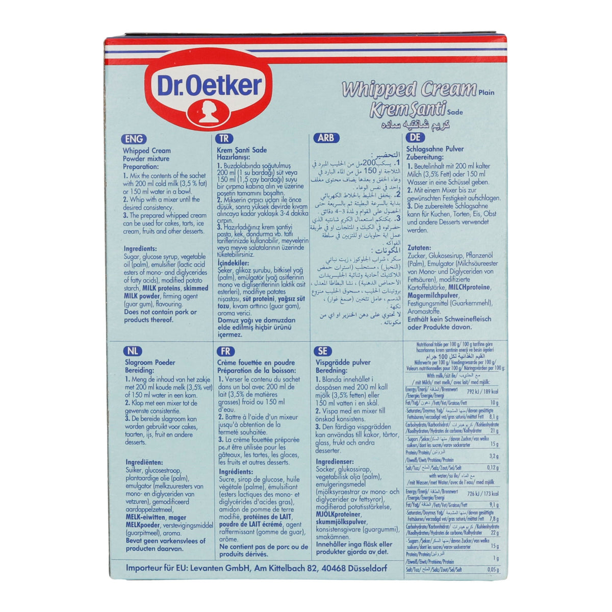 Sahne Dr. Oetker | Whipped Cream Plain (Krem Şanti) | vielseitige Sahne für Desserts und Kuchen | 2 x 72 g