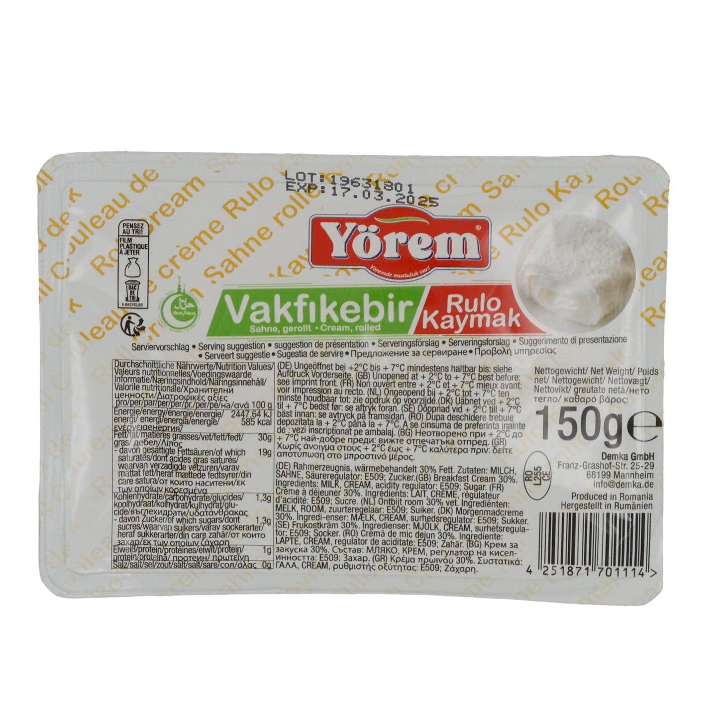 Sahne Yörem | Vakfikebir Rulo Kaymak | Traditionell, türkisch | 150 g YOEREM