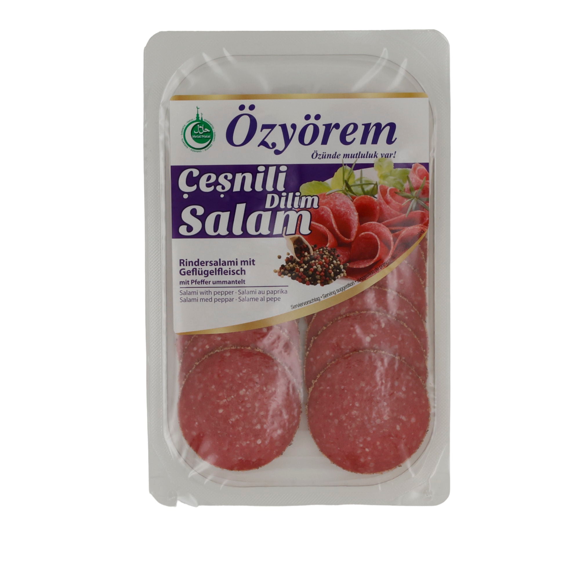 Salam Özöyrem | Çeşnili Dilim Salam | Rindersalami mit Geflügelfleisch und Pfeffer | 80 g OEZYOEREM