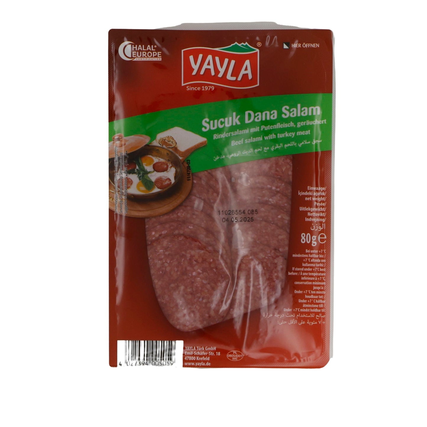 Salami Yayla | Sucuk Dana Salam | Halal, Rind & Pute, geräuchert | 80 g YAYLA
