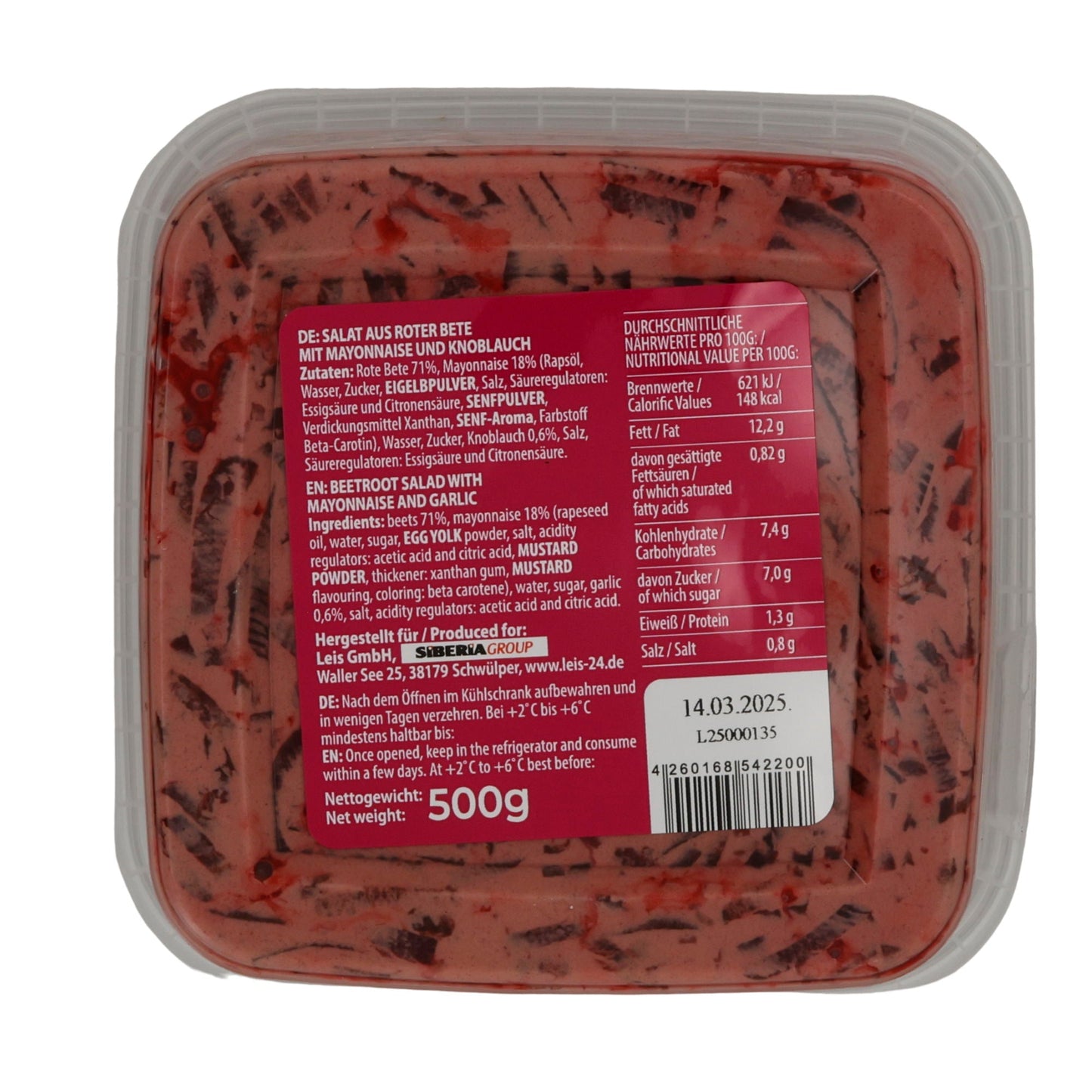 Salat Leis Salat aus Roter Bete | Salat | Mit Mayonnaise und Knoblauch | 500 g LEIS