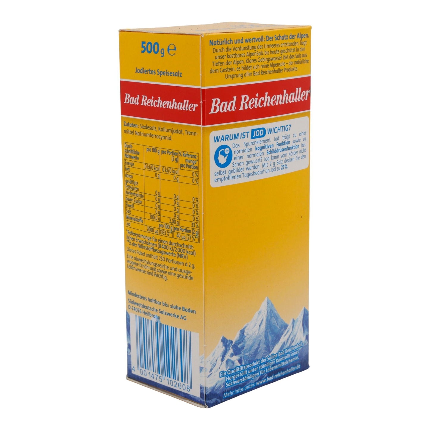 Salz Bad Reichenhaller Alpen JodSalz | jodiertes Speisesalz | aus den Alpen | 500 g - Taste Your World