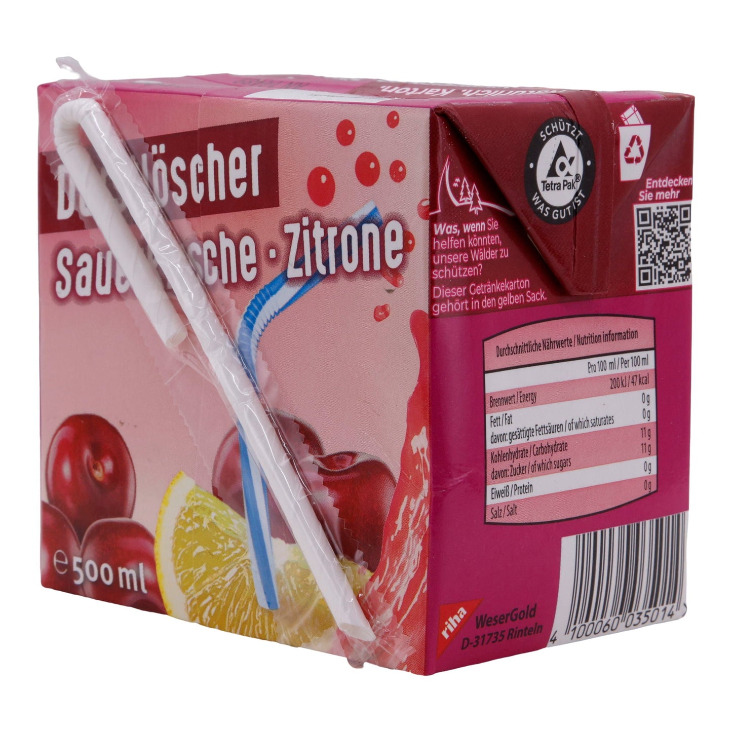 Dissetante Ciliegia Acida-Limone | Vegano | Bevanda rinfrescante con succo di frutta | 500 ml