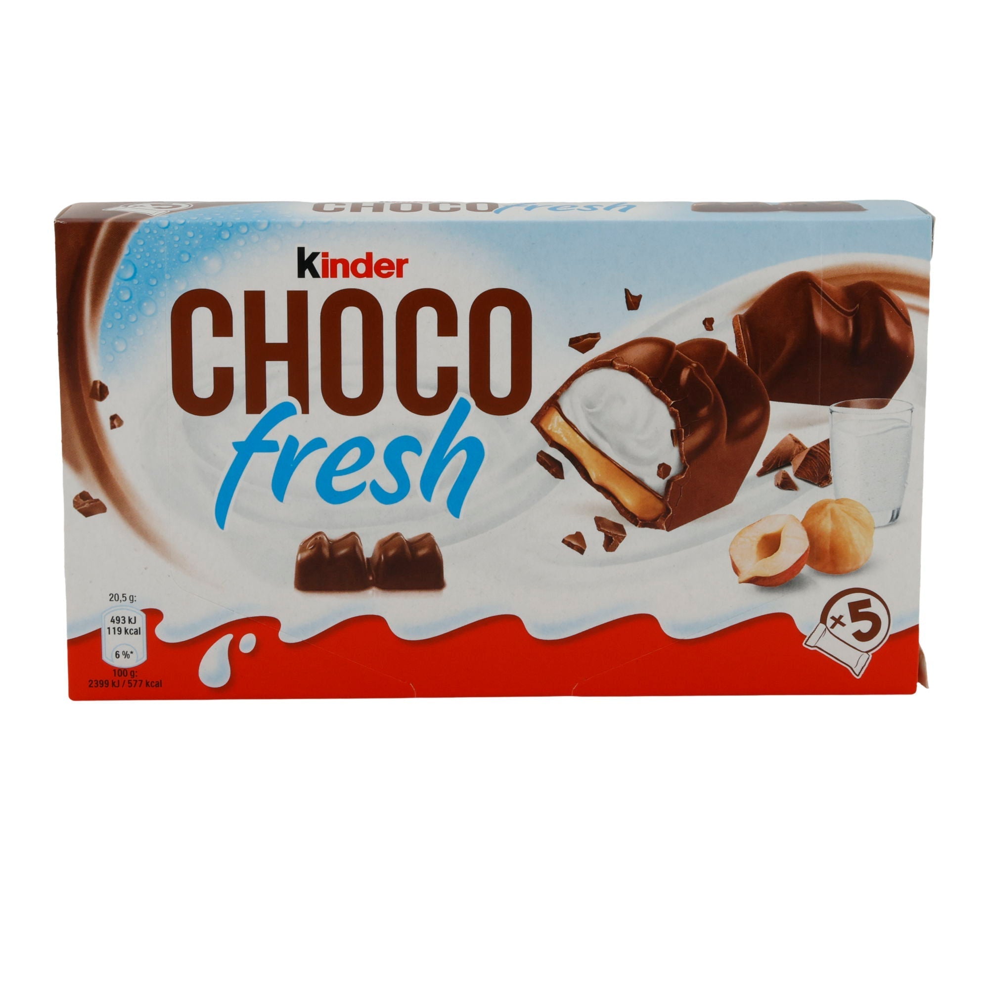 Schokoladengenuss Kinder Choco Fresh | Milch-Snack | Mit Haselnuss und Milchcreme | 5×20,5 g FERRERO