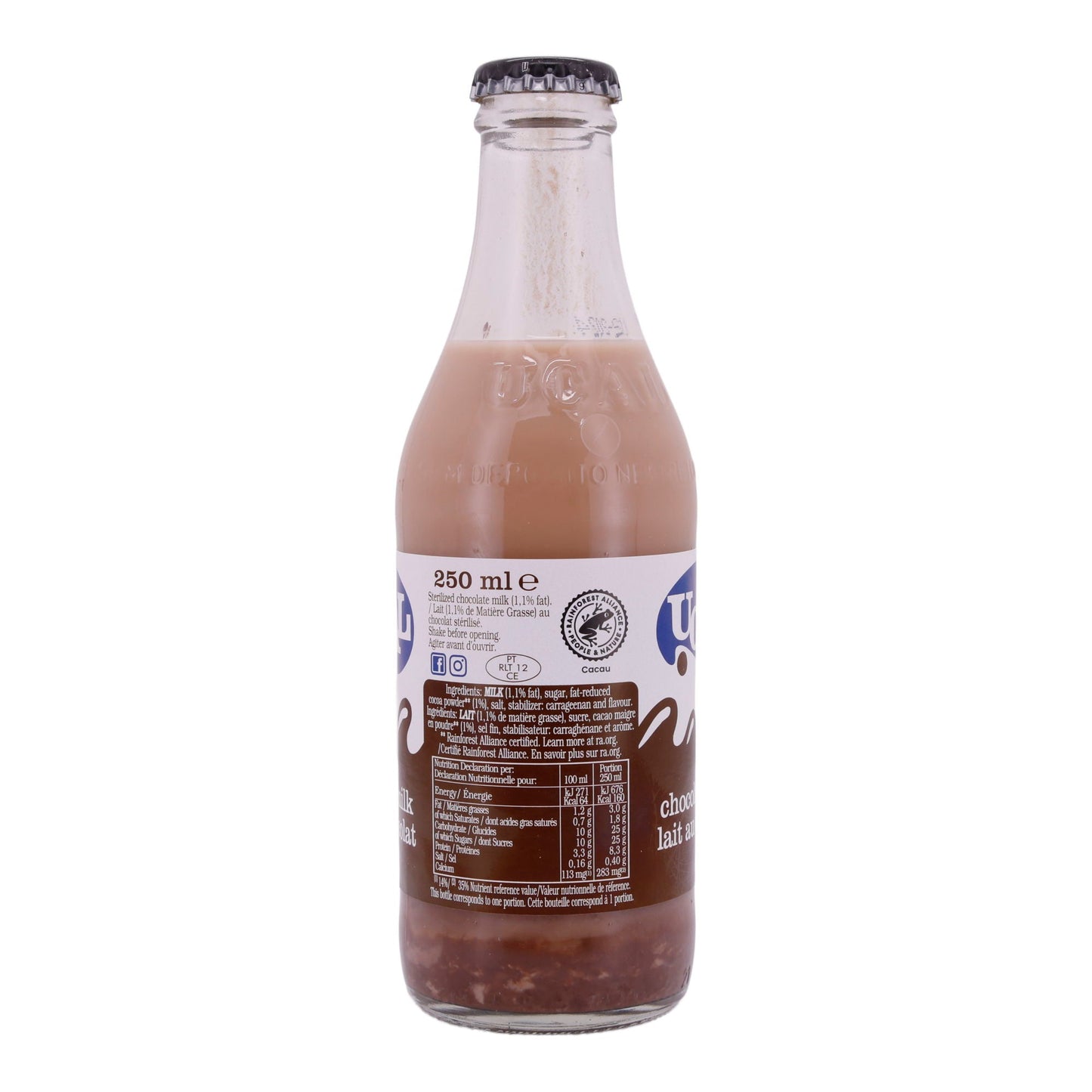 Latte al cioccolato UCAL | Latte al cioccolato | Gusto cremoso di cioccolato in bottiglia di vetro | 250 ml