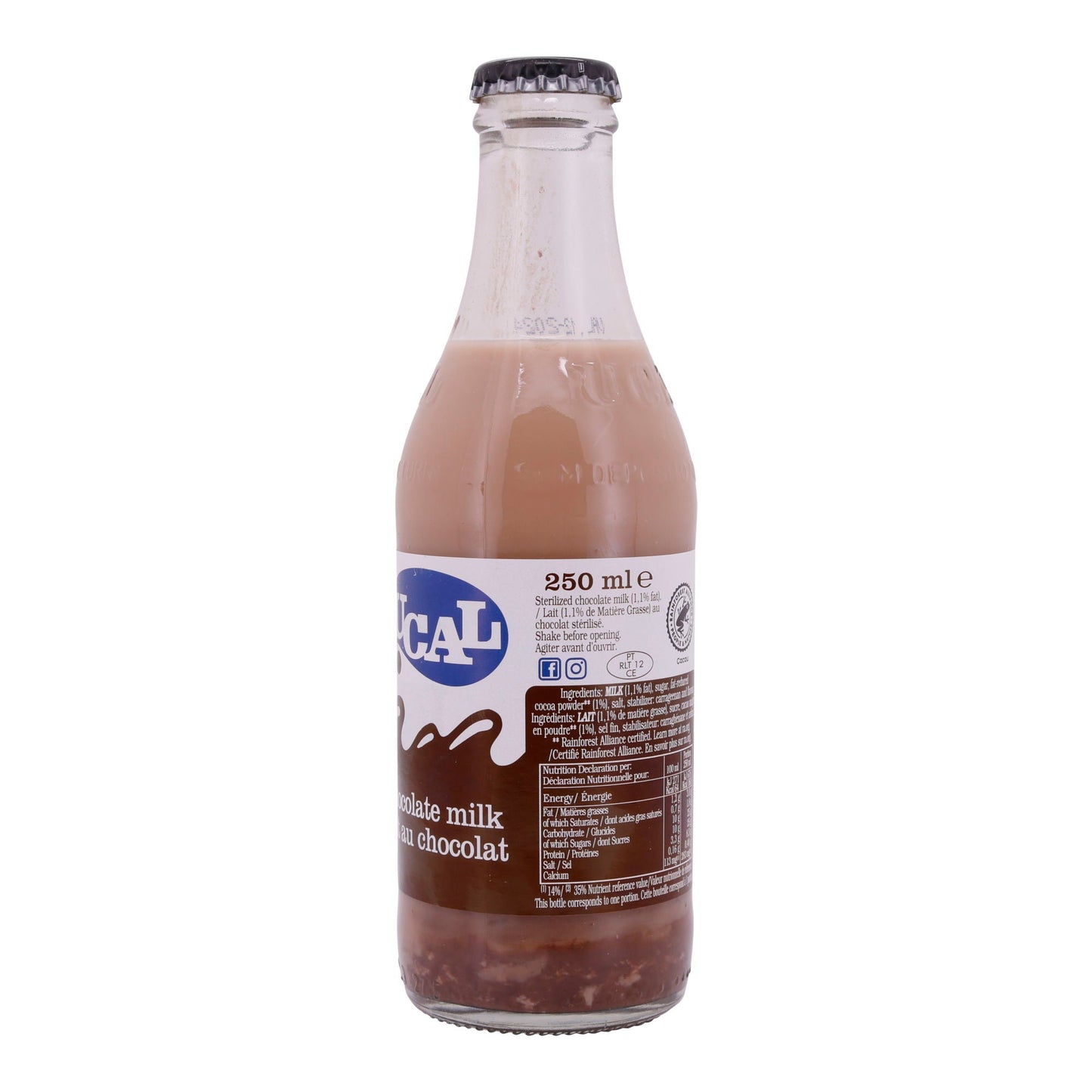 Latte al cioccolato UCAL | Latte al cioccolato | Gusto cremoso di cioccolato in bottiglia di vetro | 250 ml