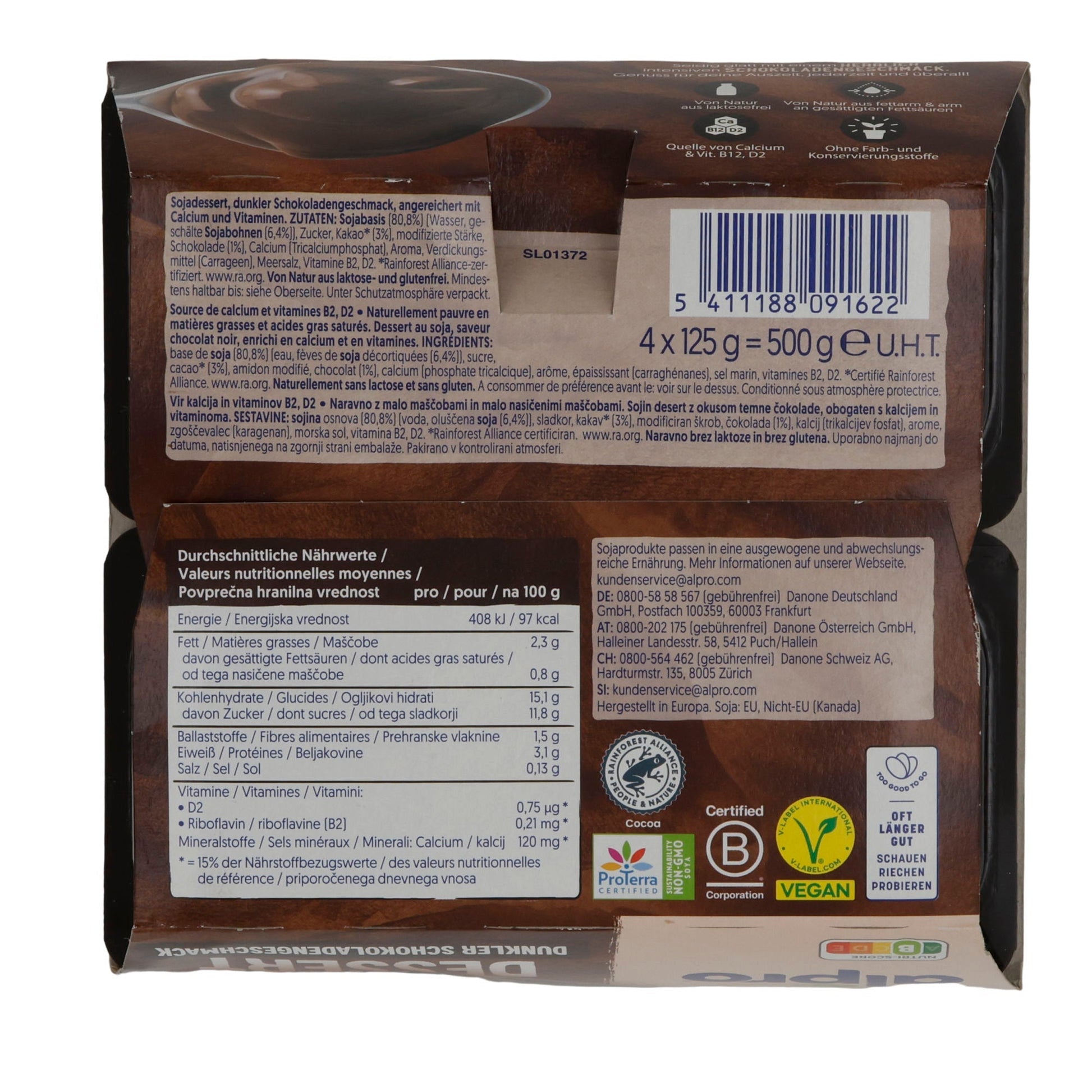 Schokopudding Alpro Dessert Dunkler Schokoladengeschmack | Dessert | Pflanzlicher Schokopudding mit intensivem Kakaoaroma | 500 g (4 x 125 g) ALPRO
