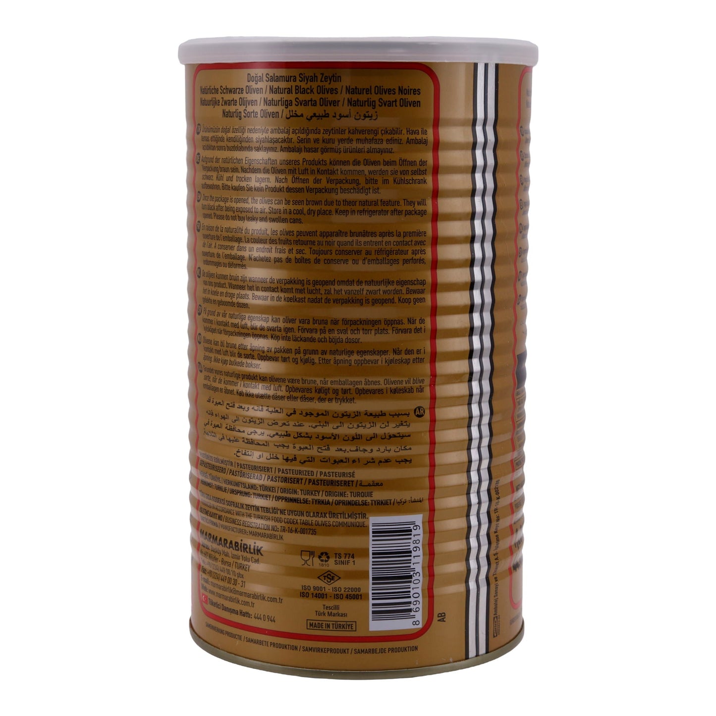 Schwarze Oliven Marmarabirlik | Natuurlijke zwarte olijven | Laag zoutgehalte, MEGA formaat | 800 g blik