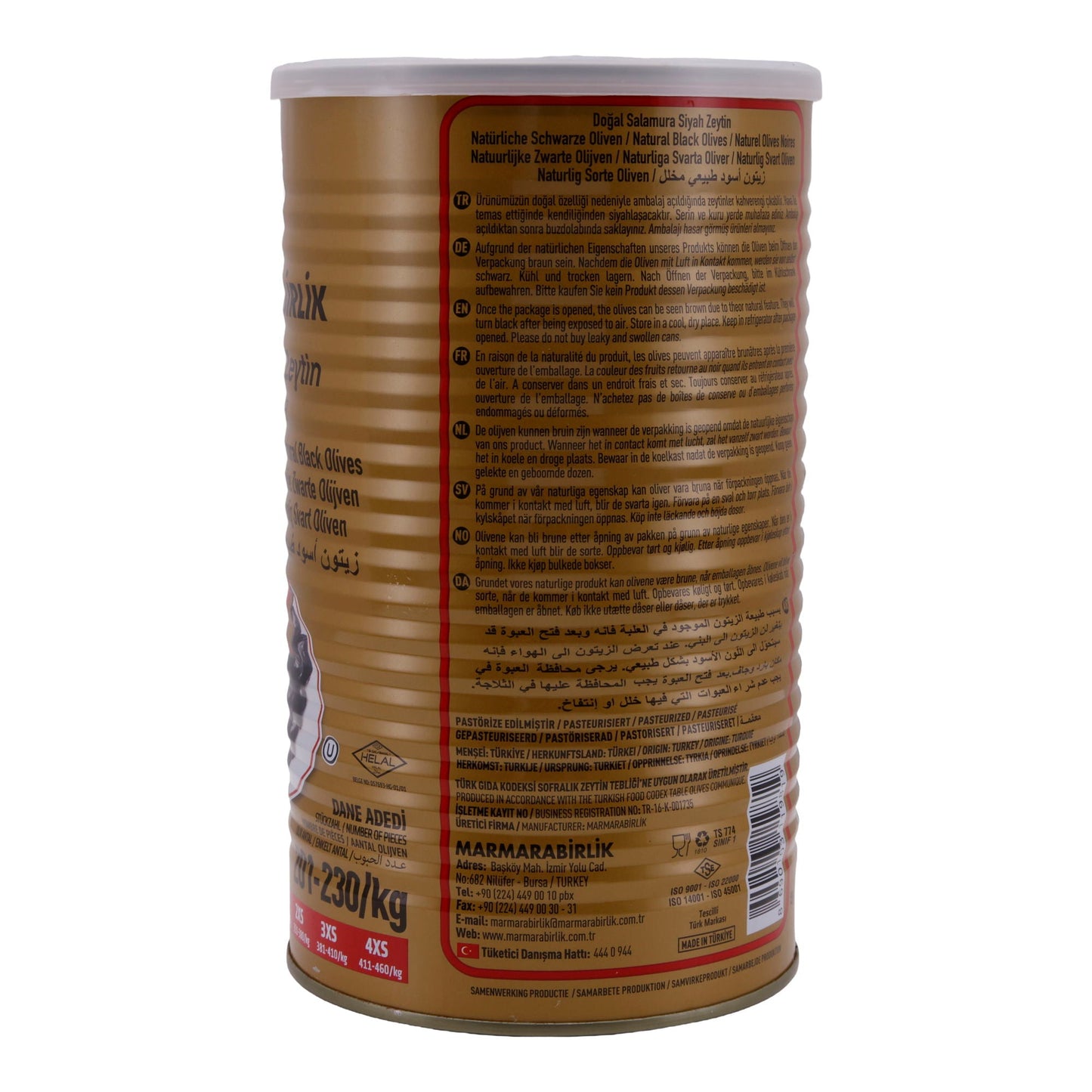 Schwarze Oliven Marmarabirlik | Natuurlijke zwarte olijven | Laag zoutgehalte, MEGA formaat | 800 g blik