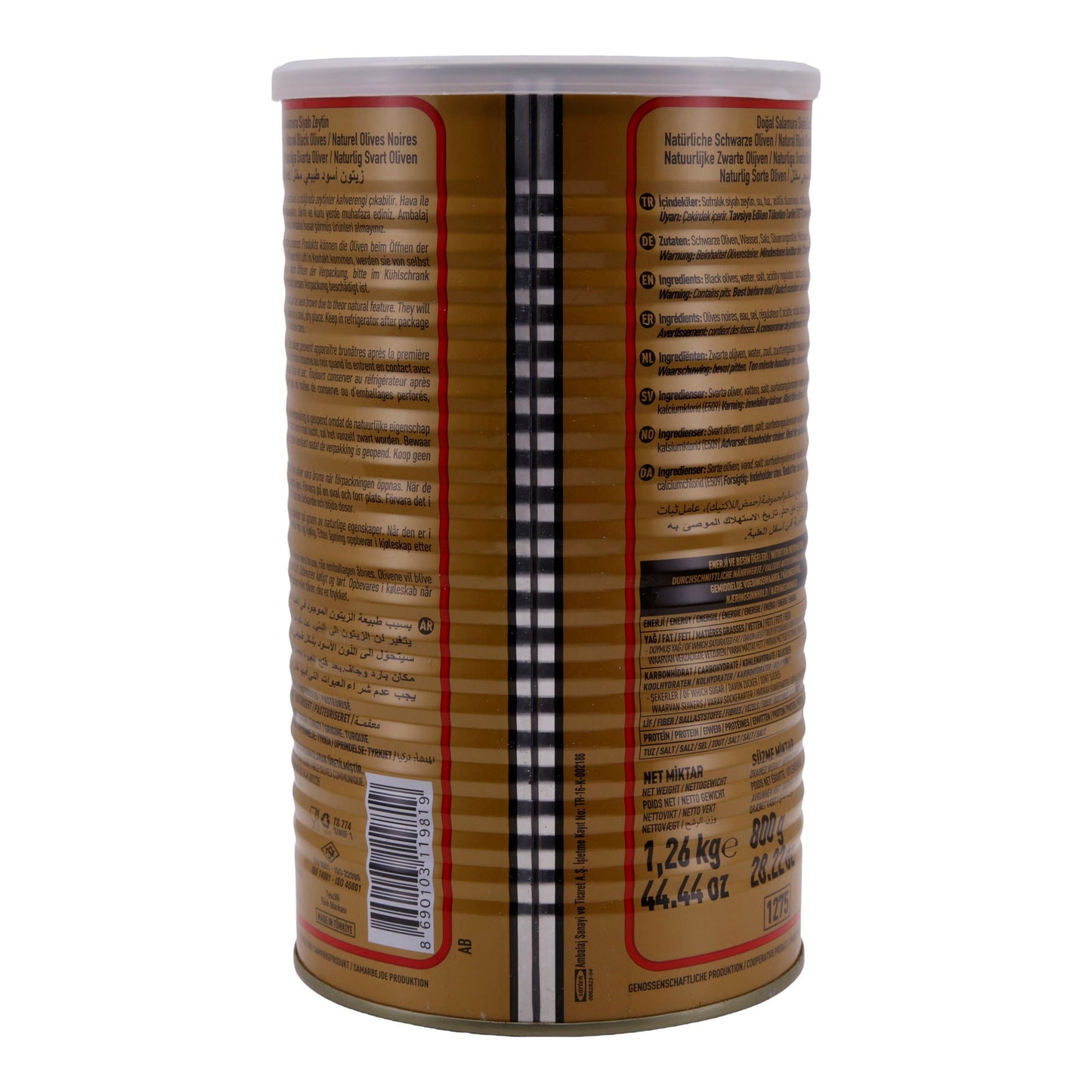 Schwarze Oliven Marmarabirlik | Natuurlijke zwarte olijven | Laag zoutgehalte, MEGA formaat | 800 g blik