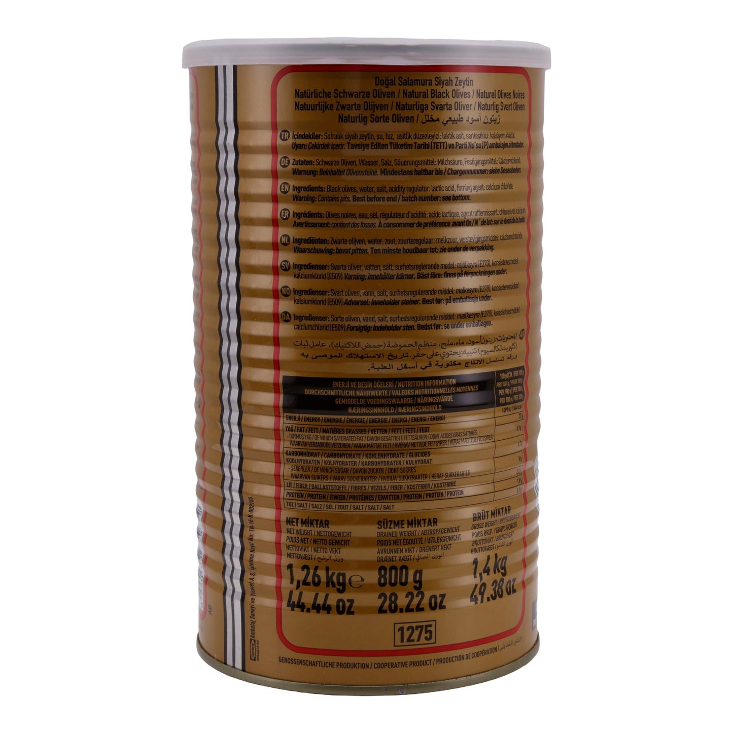 Schwarze Oliven Marmarabirlik | Natuurlijke zwarte olijven | Laag zoutgehalte, MEGA formaat | 800 g blik