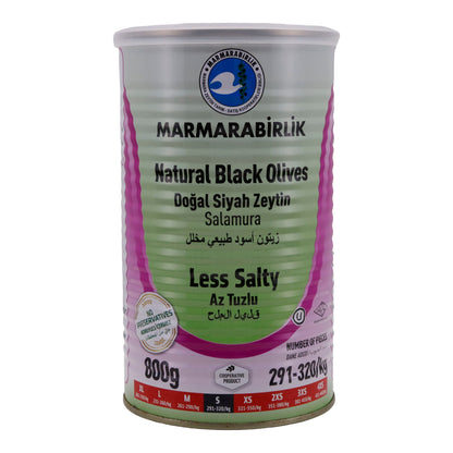 Schwarze Oliven Marmarabirlik | Natuurlijke zwarte olijven | Minder zout, natuurlijke smaak | 800 g blik