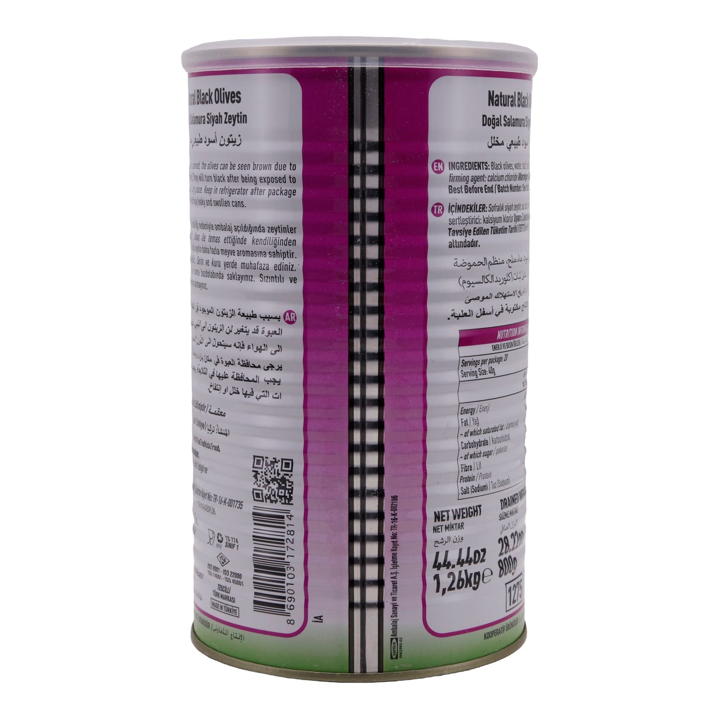 Schwarze Oliven Marmarabirlik | Natuurlijke zwarte olijven | Minder zout, natuurlijke smaak | 800 g blik