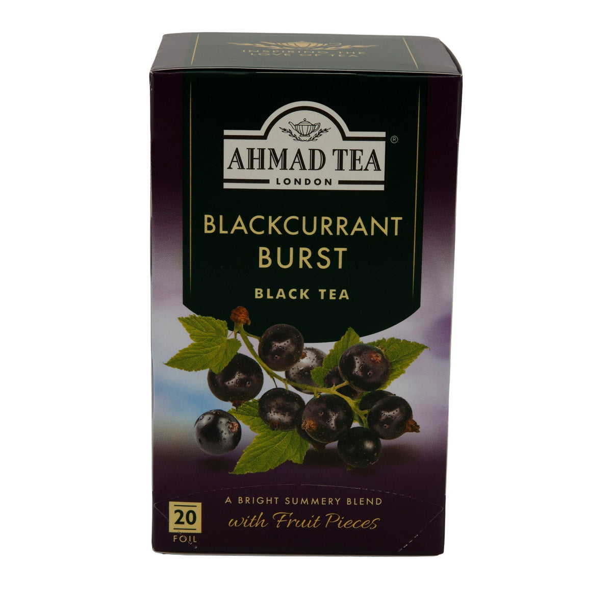 Schwarzer Tee Ahmad Tea | Blackcurrant Burst | Mit Fruchtstücken | 20 Teebeutel