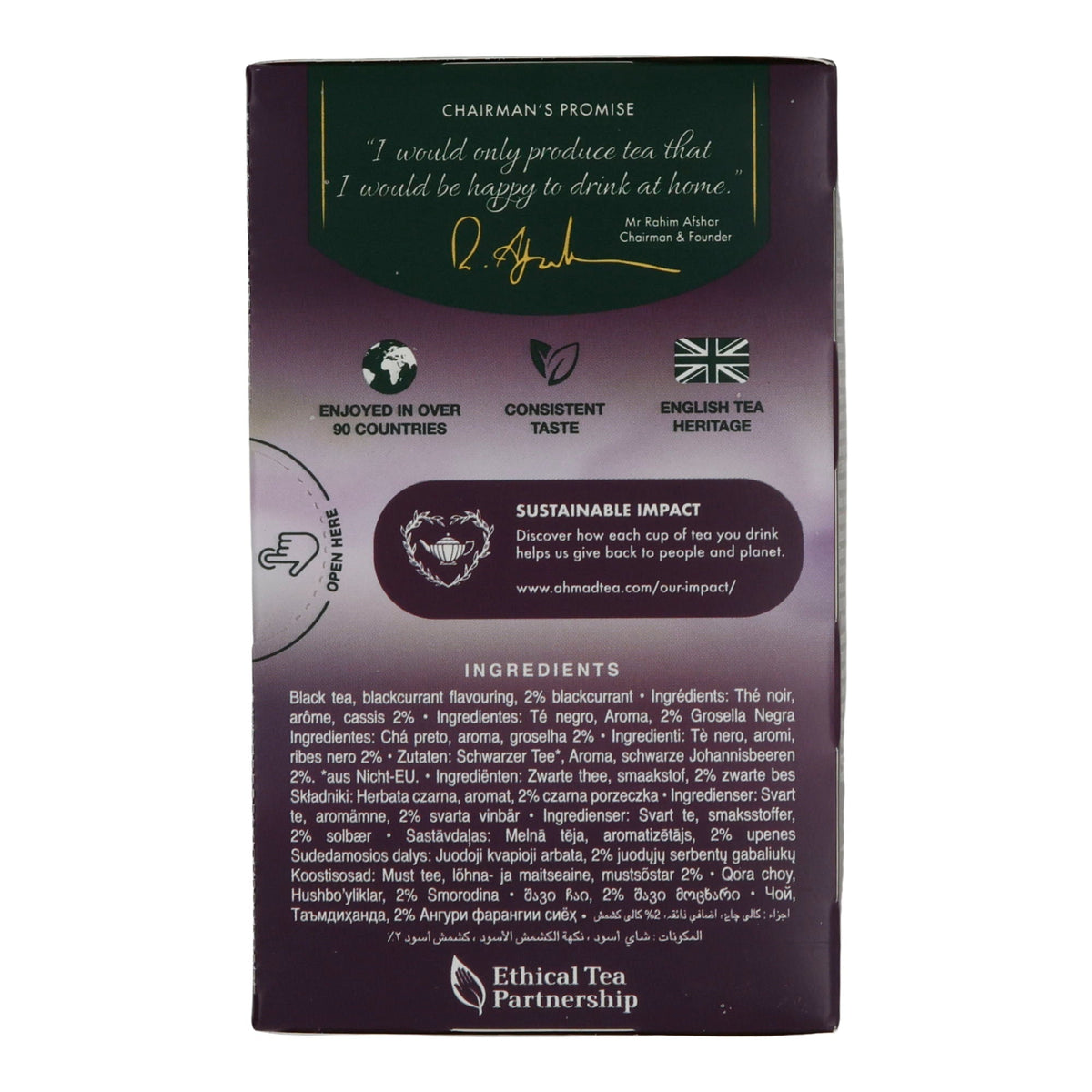 Schwarzer Tee Ahmad Tea | Blackcurrant Burst | Mit Fruchtstücken | 20 Teebeutel AHMAD TEA
