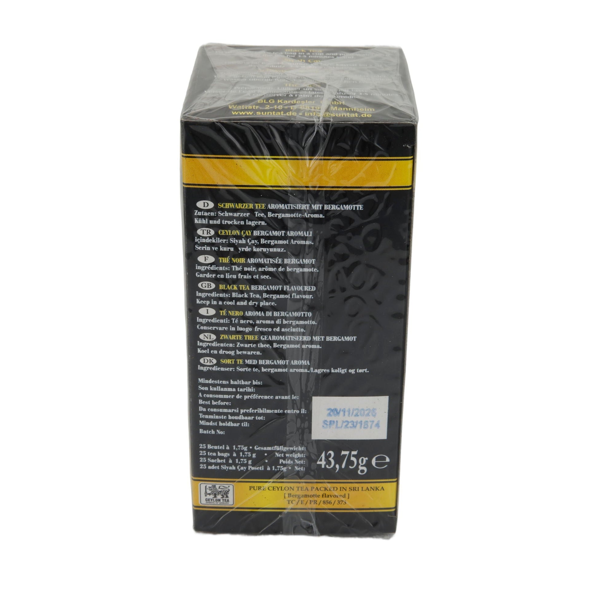Schwarzer Tee Suntat | Alice Ceylon Tee | Aromatisiert mit Bergamotte | 43,75 g SUNTAT