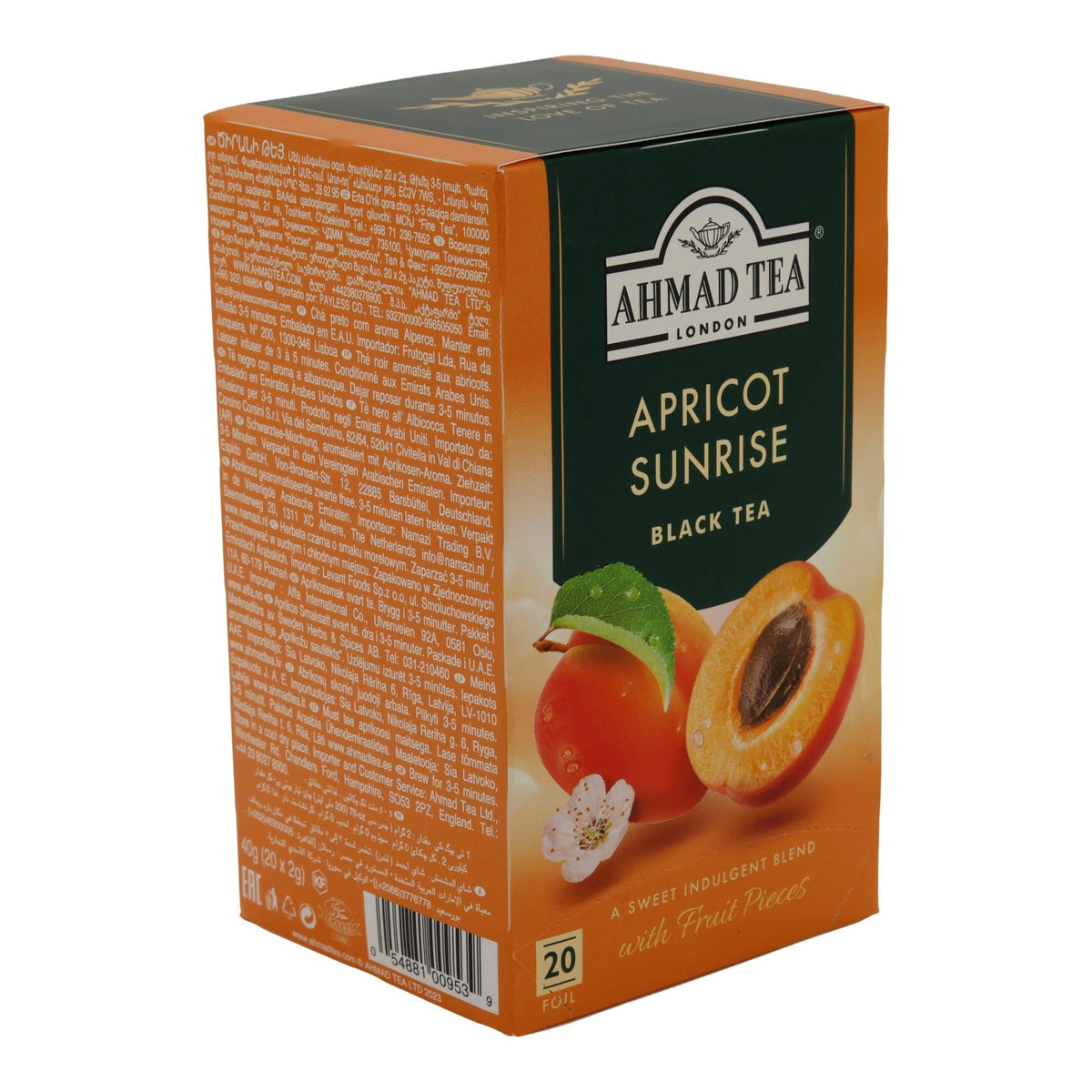 Schwarztee Ahmad Tea | Apricot Sunrise | Mit Aprikosenstücken & Aroma | 20 Teebeutel | 40g