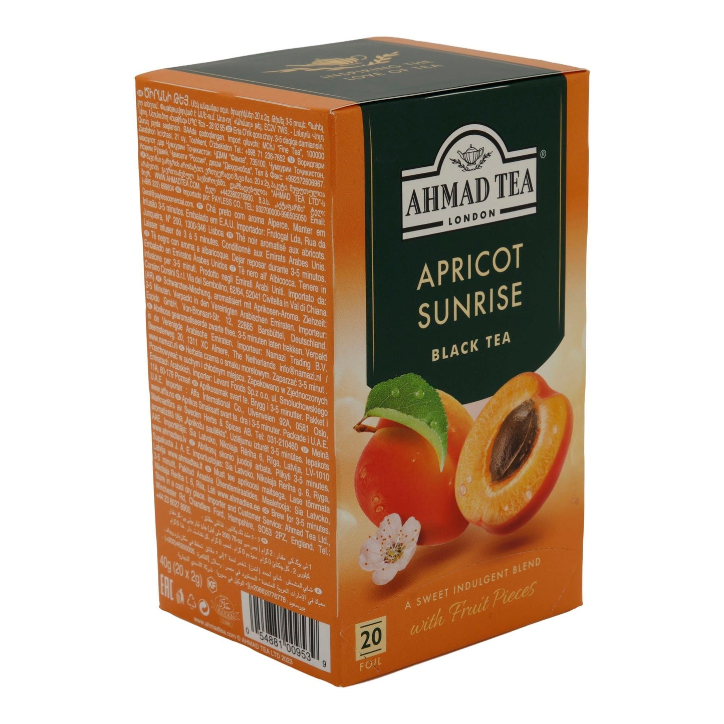 Schwarztee Ahmad Tea | Apricot Sunrise | Mit Aprikosenstücken & Aroma | 20 Teebeutel | 40g AHMAD TEA