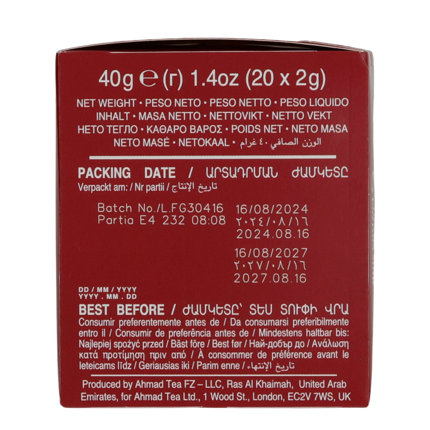 6x20'li Alüminyum poşet Chai Baharatı, Ahmad Tea