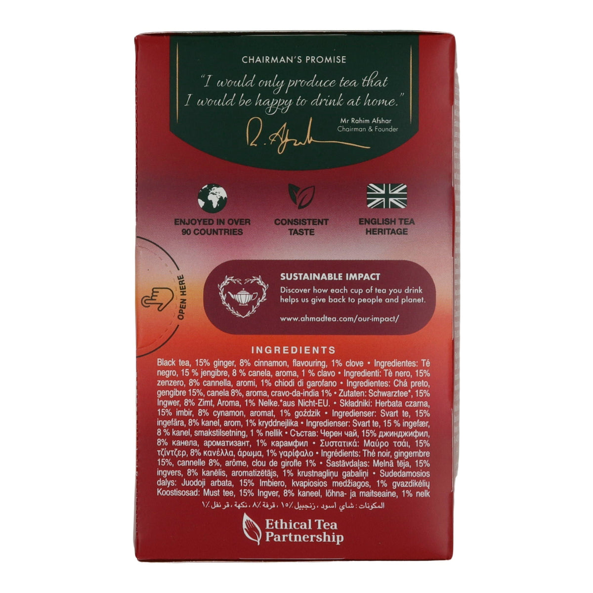 Schwarztee Ahmad Tea | Chai Spice | Mit Zimt & Ingwer | Würzig & Aromatisch | 20 Teebeutel
