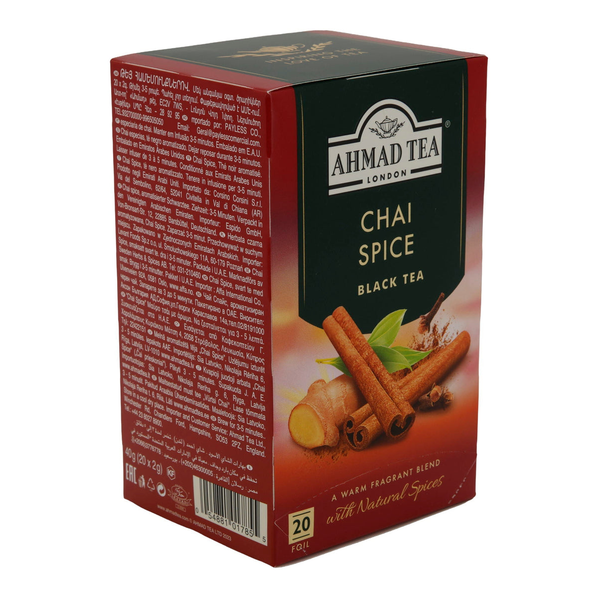 Schwarztee Ahmad Tea | Chai Spice | Mit Zimt & Ingwer | Würzig & Aromatisch | 20 Teebeutel