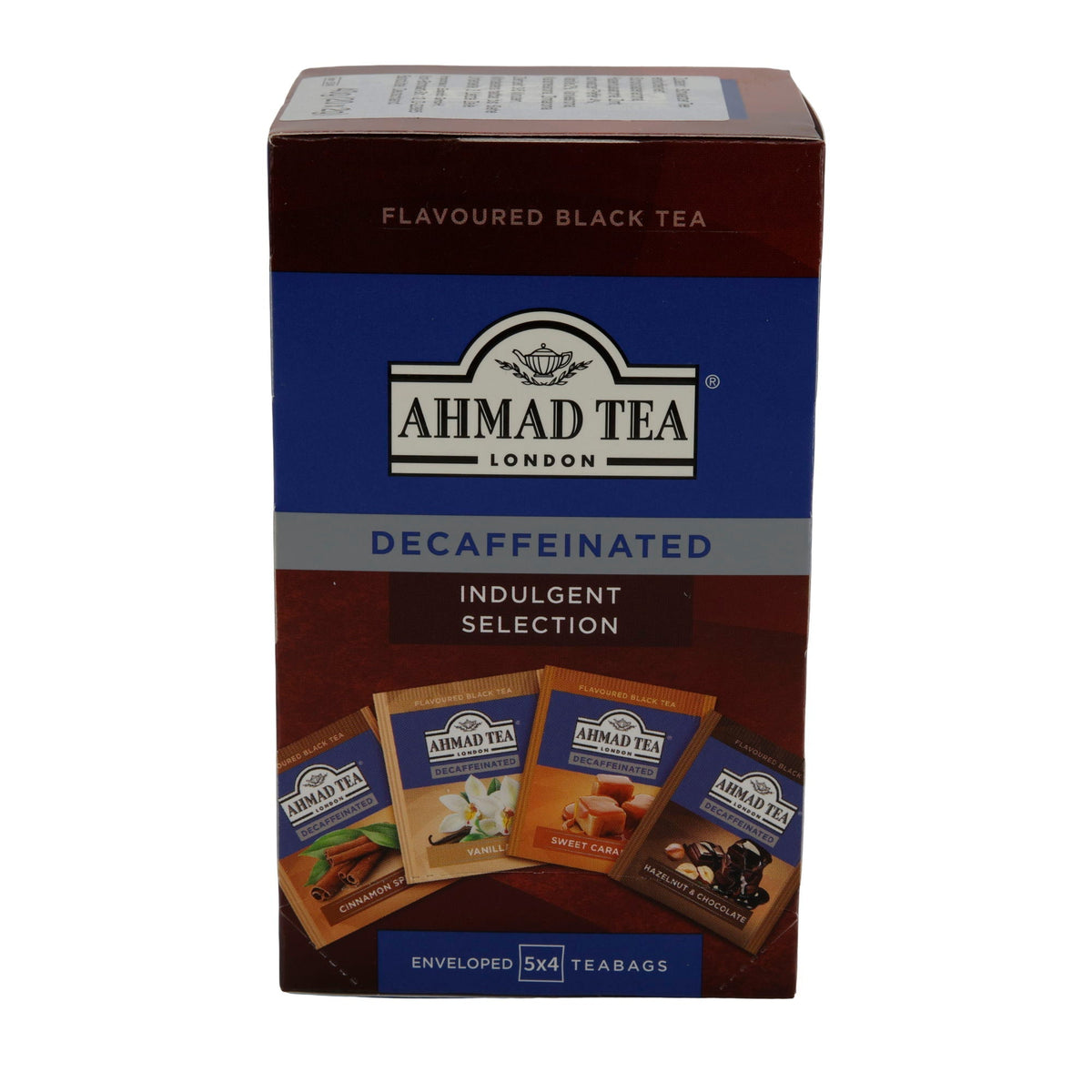 Schwarztee Ahmad Tea | Decaffeinated Indulgent Selection | Koffeinfreie Auswahl aromatisierter Schwarztees | 4 Sorten à 5 Teebeutel