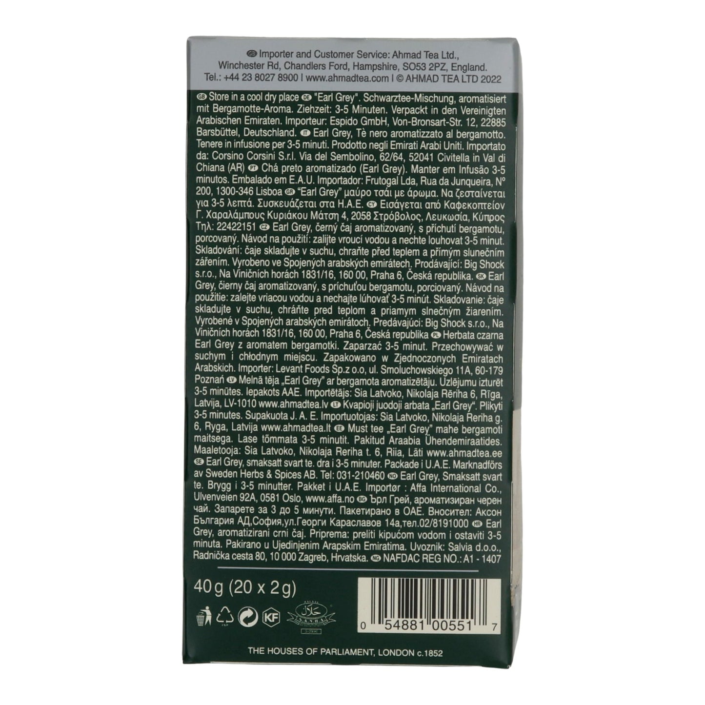 Schwarztee Ahmad Tea | Earl Grey | Klassischer Schwarzer Tee mit Bergamotte-Aroma | 20 Teebeutel