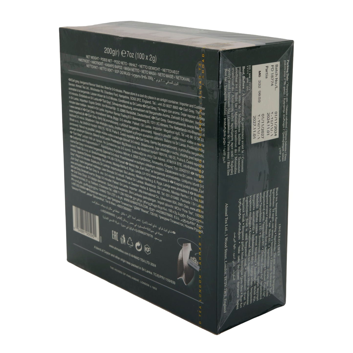 Schwarztee Ahmad Tea | Earl Grey Tea | Mit feiner Bergamotte | 100 Teebeutel | 200g