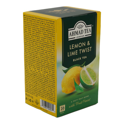 Schwarztee Ahmad Tea | Lemon & Lime Twist | Zitrus-Aroma mit Fruchtstücken | 20 Teebeutel | 40g