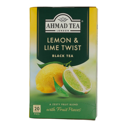 Schwarztee Ahmad Tea | Lemon & Lime Twist | Zitrus-Aroma mit Fruchtstücken | 20 Teebeutel | 40g