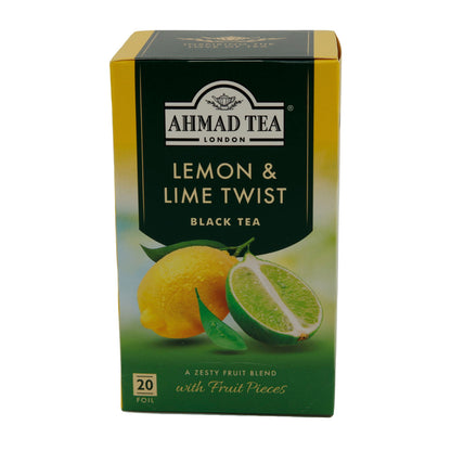 Schwarztee Ahmad Tea | Lemon & Lime Twist | Zitrus-Aroma mit Fruchtstücken | 20 Teebeutel | 40g