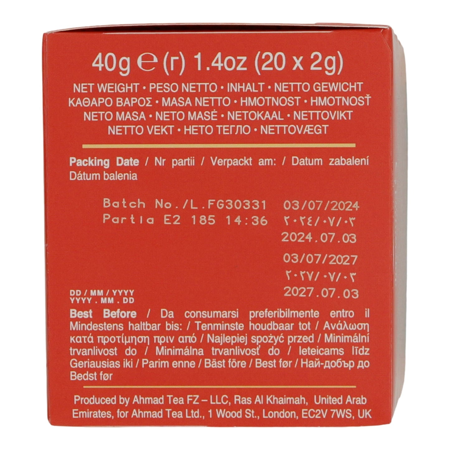 Schwarztee Ahmad Tea | Peach & Passion Fruit | Aromatisierter Schwarztee mit Pfirsich- und Passionsfruchtstücken | 20 Teebeutel