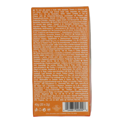 Schwarztee Ahmad Tea | Peach & Passion Fruit | Aromatisierter Schwarztee mit Pfirsich- und Passionsfruchtstücken | 20 Teebeutel