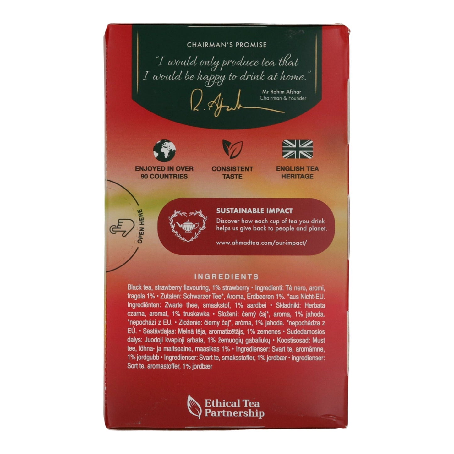 Schwarztee Ahmad Tea | Strawberry Sensation | Mit Erdbeerstücken & Aroma | 20 Teebeutel | 40g