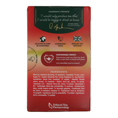 Schwarztee Ahmad Tea | Strawberry Sensation | Mit Erdbeerstücken & Aroma | 20 Teebeutel | 40g
