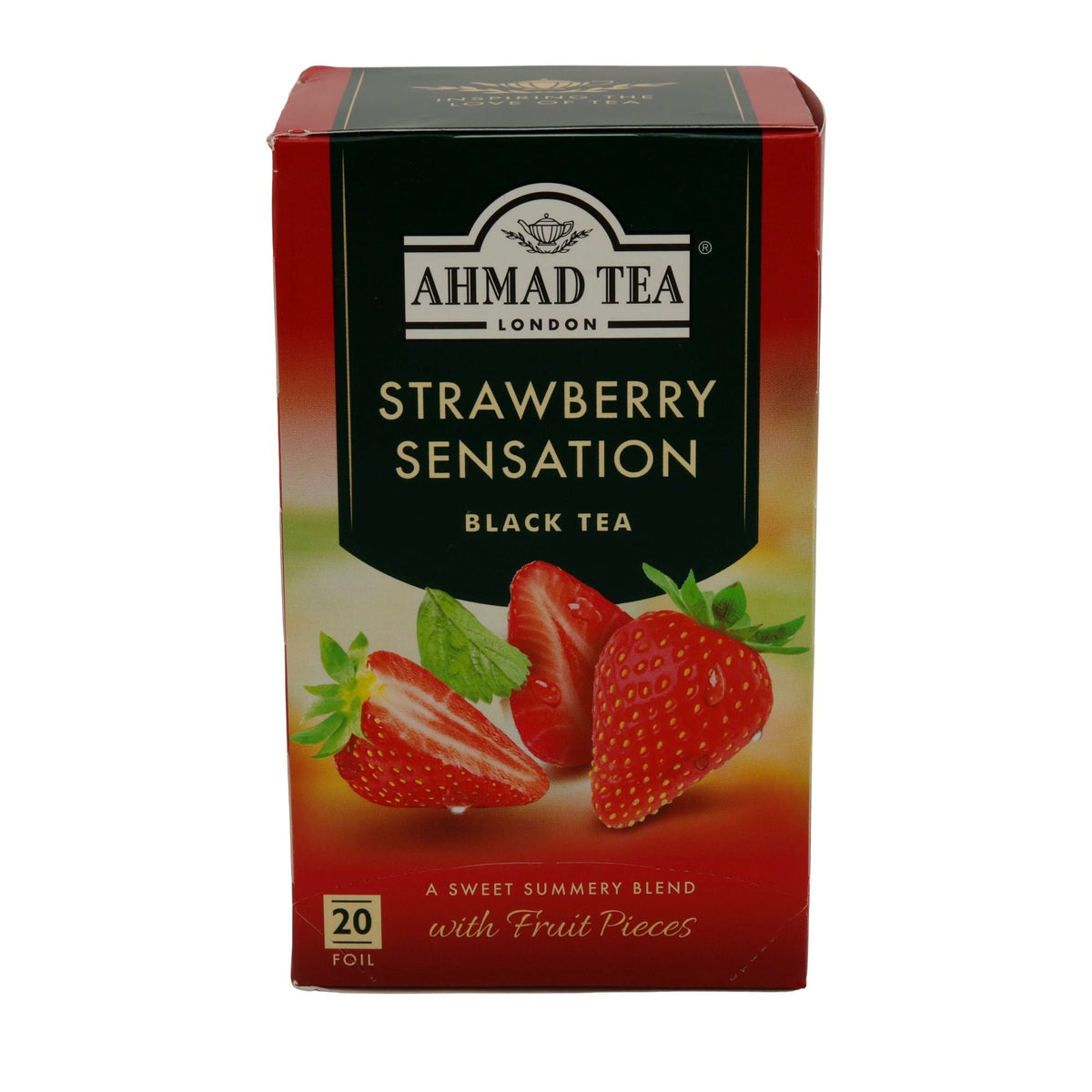 Schwarztee Ahmad Tea | Strawberry Sensation | Mit Erdbeerstücken & Aroma | 20 Teebeutel | 40g AHMAD TEA