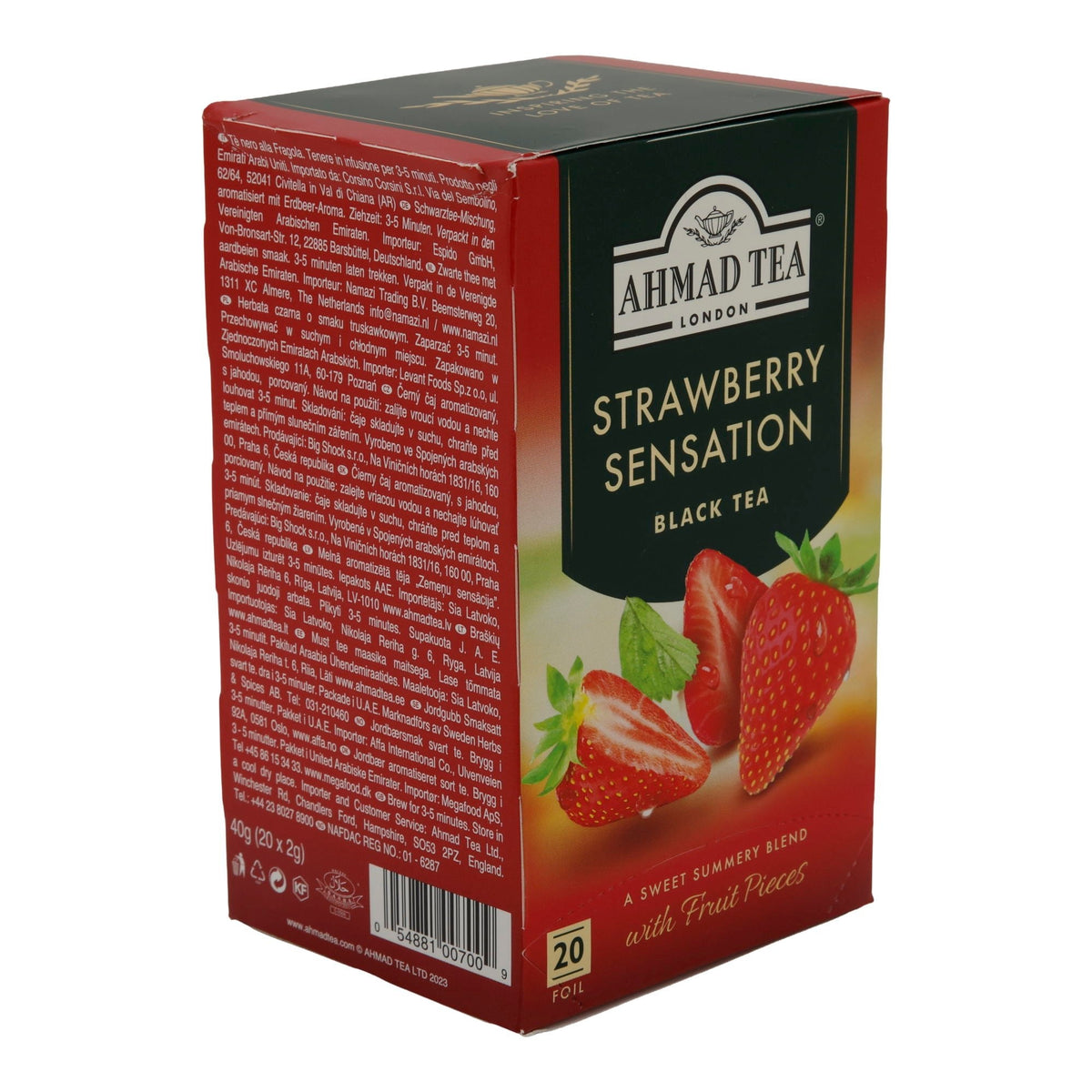 Schwarztee Ahmad Tea | Strawberry Sensation | Mit Erdbeerstücken & Aroma | 20 Teebeutel | 40g AHMAD TEA