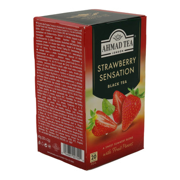 Schwarztee Ahmad Tea | Strawberry Sensation | Mit Erdbeerstücken & Aroma | 20 Teebeutel | 40g AHMAD TEA