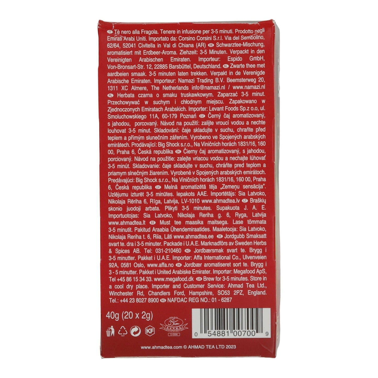 Schwarztee Ahmad Tea | Strawberry Sensation | Mit Erdbeerstücken & Aroma | 20 Teebeutel | 40g