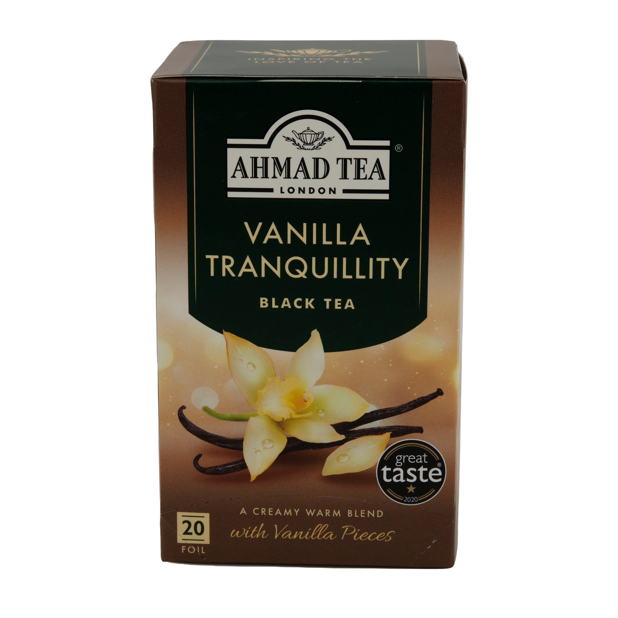 Schwarztee Ahmad Tea | Vanilla Tranquillity | Aromatisierter Schwarzer Tee mit echter Vanille | 20 Teebeutel AHMAD TEA