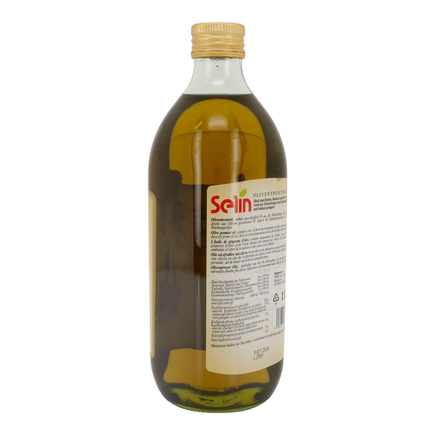 Selin Oliventresteröl | Natives Olivenöl Extra | Erste Güteklasse, hochwertige Qualität aus der Türkei | 1000 ml