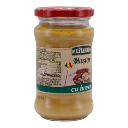 Senf Mustardino Muștar cu Hrean | Mit Meerrettich veredelter Senf | 280 g
