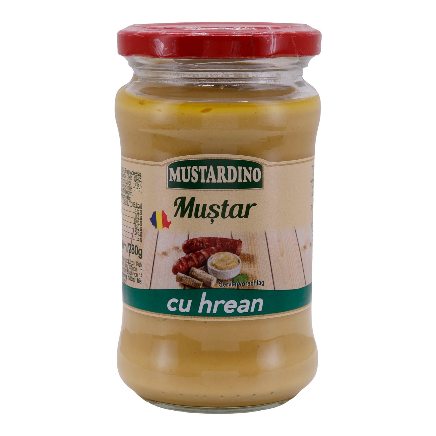 Senf Mustardino Muștar cu Hrean | Mit Meerrettich veredelter Senf | 280 g